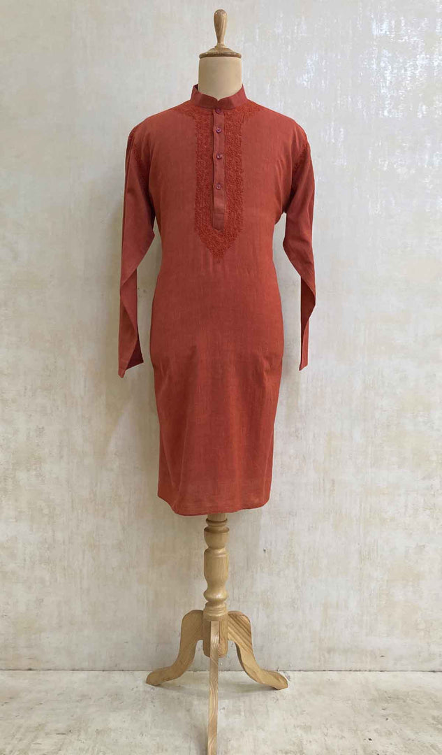 Men's Lucknowi Handcrafted Cotton Chikankari Kurta - HONC021774