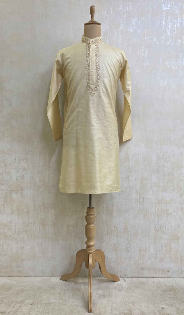 Men's Lucknowi Handcrafted Silk Chikankari Kurta - HONC021731