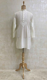 将图像加载到图库查看器中， Men&#39;s Lucknowi Handcrafted Cotton Chikankari Kurta - HONC021628
