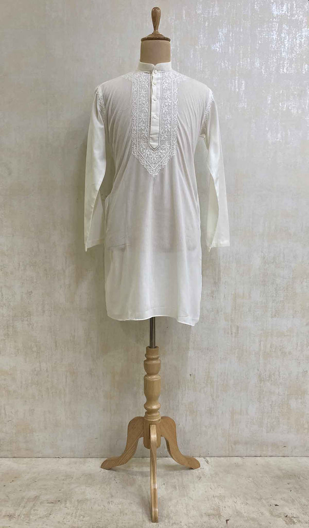 Men's Lucknowi Handcrafted Cotton Chikankari Kurta - HONC021628