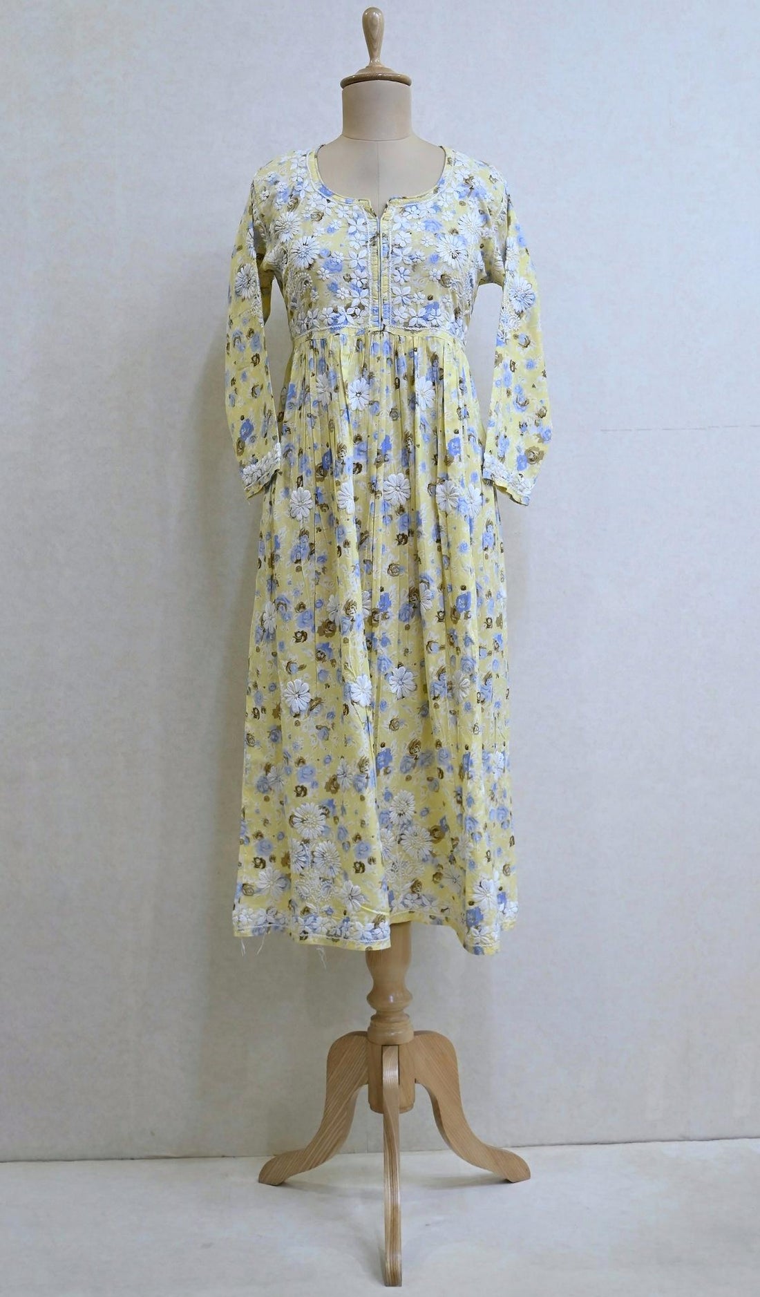 Women's Lakhnavi Handcrafted Printed Cotton Chikankari Dress - HONC034195