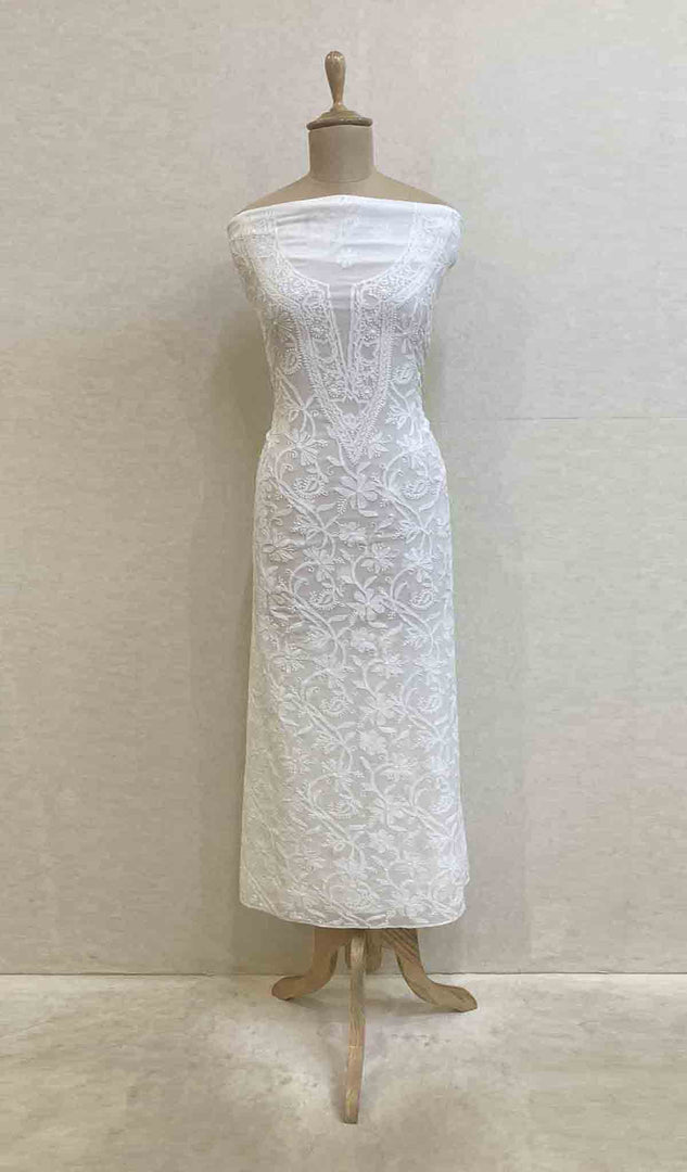 Lakhnavi 手工粘胶乔其纱 Chikankari 未缝合 Kurti 面料 - Honc020613