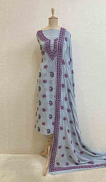 Load image into Gallery viewer, Women&#39;s Lakhnavi Handcrafted Pure Silk Georgette Chikankari Kurta  And Dupatta Set- N4522
