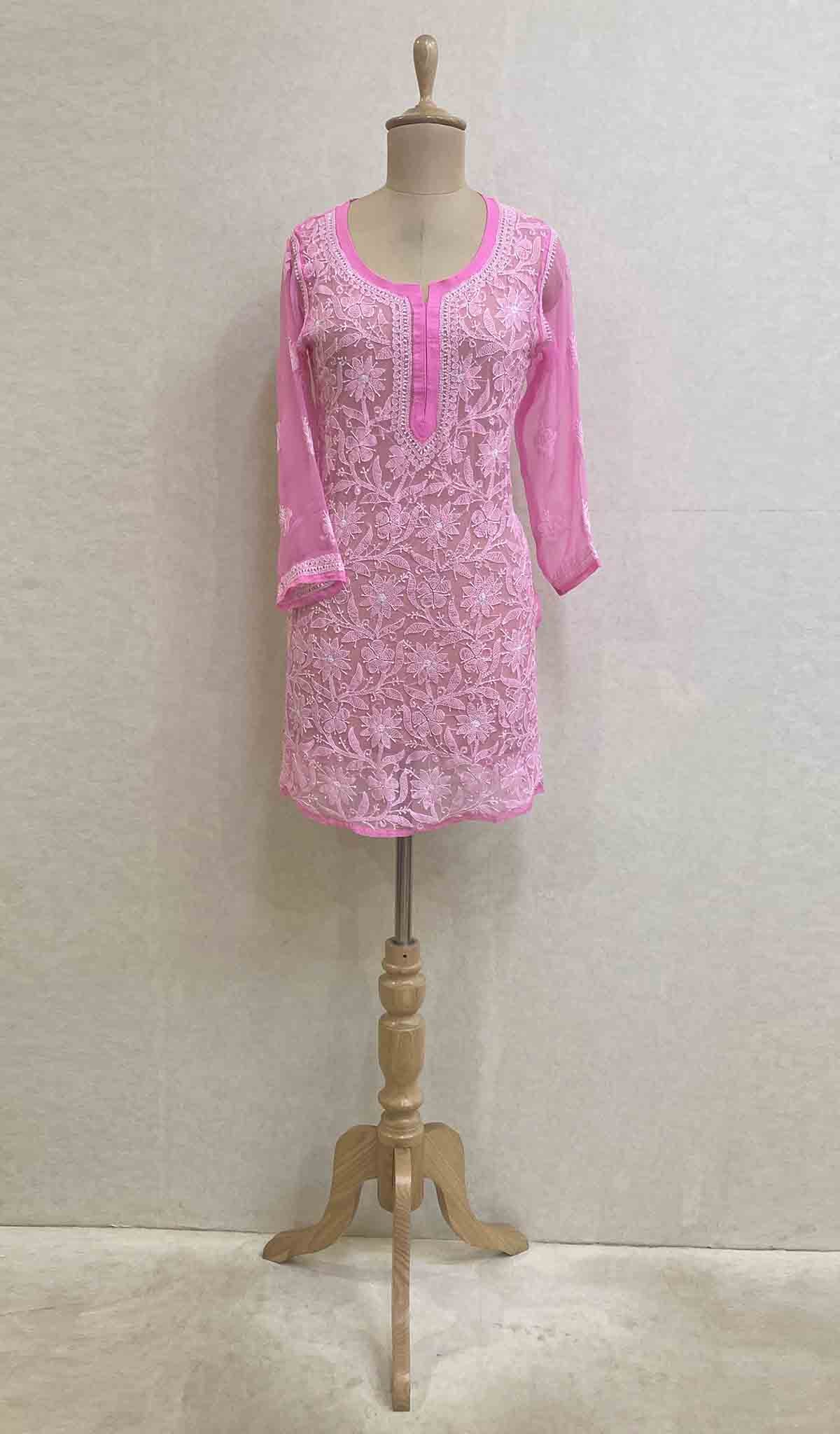 Women's Lucknowi Handcrafted Faux-Georgette Chikankari Top - HONC037189