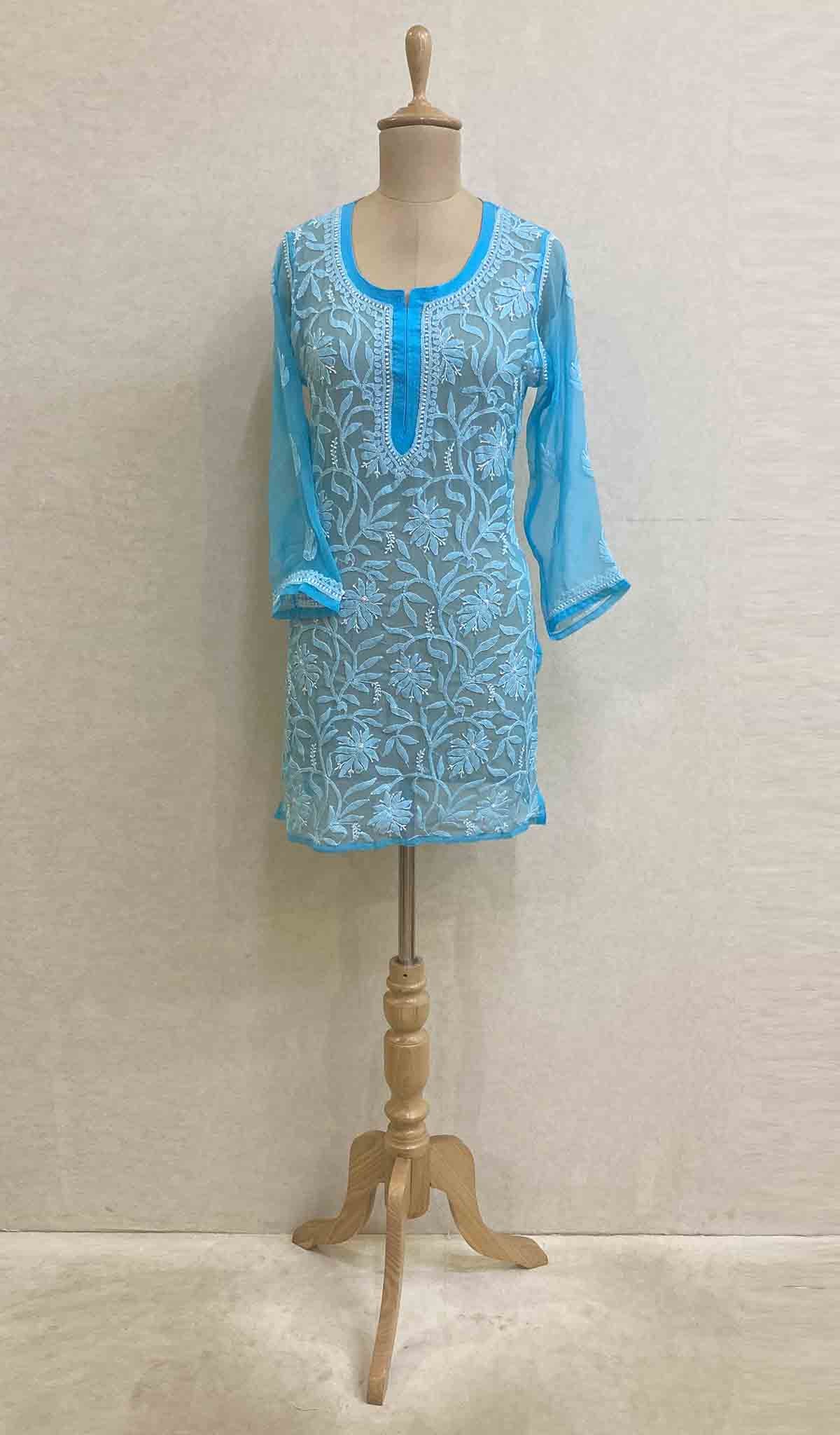 Women's Lucknowi Handcrafted Faux-Georgette Chikankari Top - HONC037199