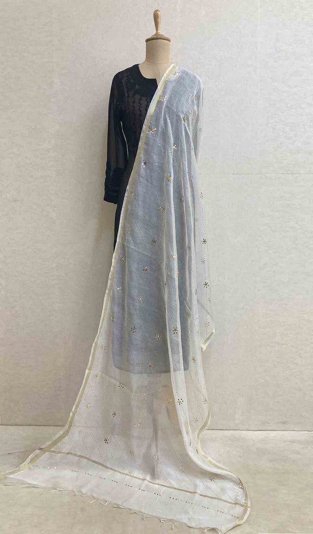 Women's Lakhnavi Handcrafted Chanderi Silk Chikankari Dupatta - HONC038879
