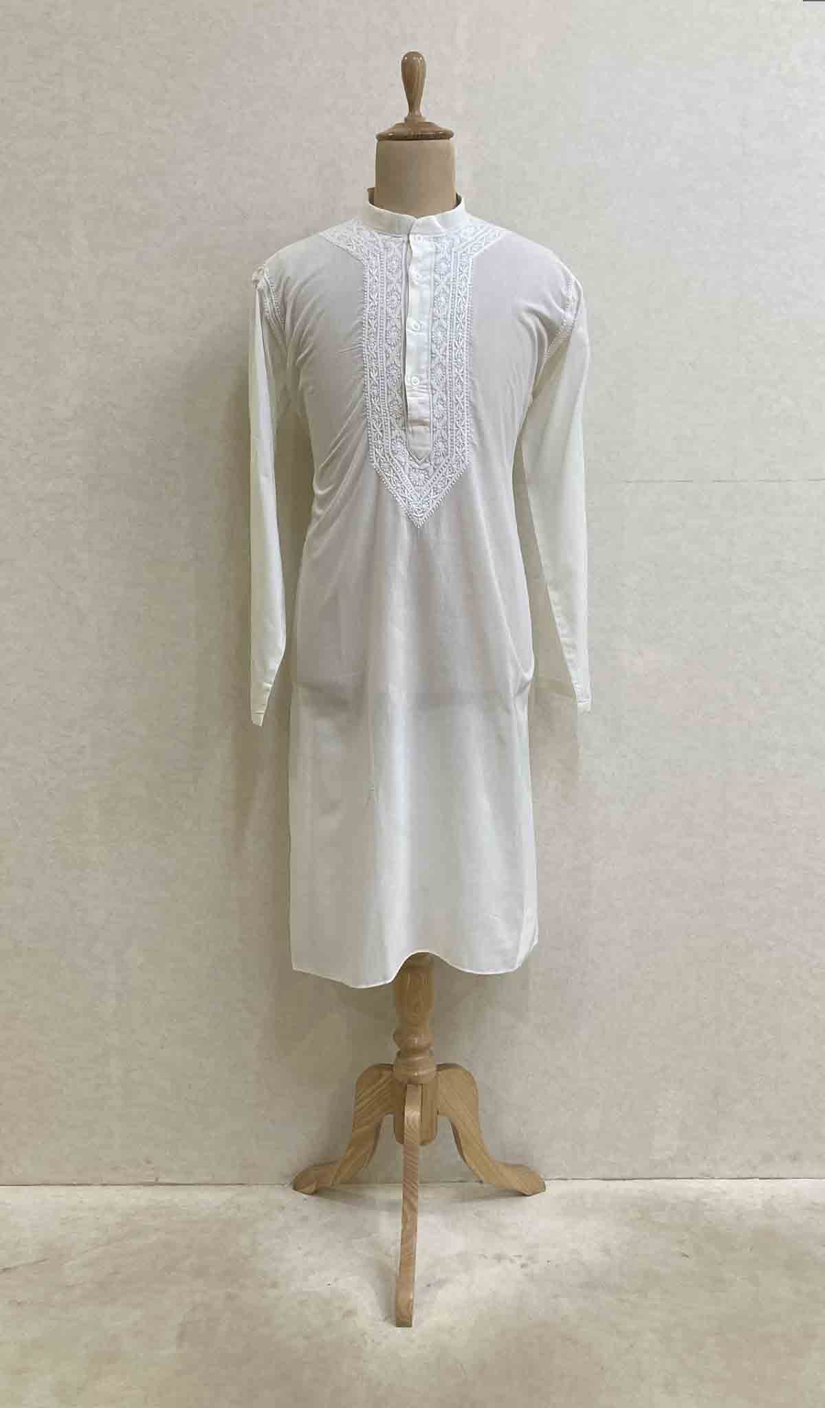 Men's Lucknowi Handcrafted Cotton Chikankari Kurta -  HONC021777