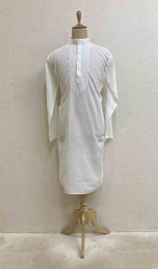 Men's Lucknowi Handcrafted Cotton Chikankari Kurta - HONC021589