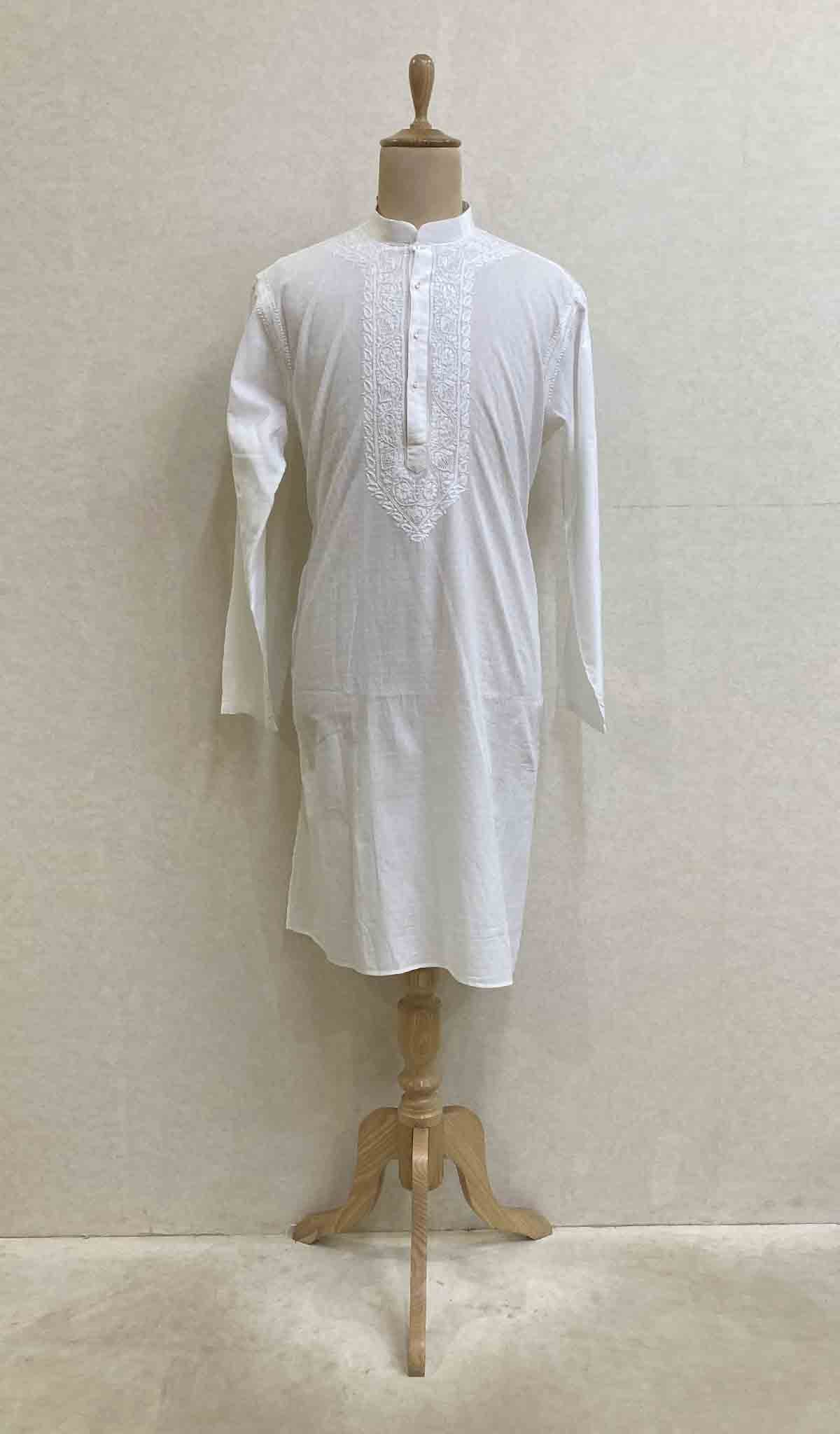 Men's Lucknowi Handcrafted Cotton Chikankari Kurta - HONC021627