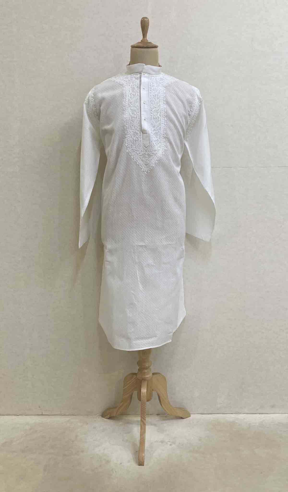 Men's Lucknowi Handcrafted Cotton Chikankari Kurta - HONC021590