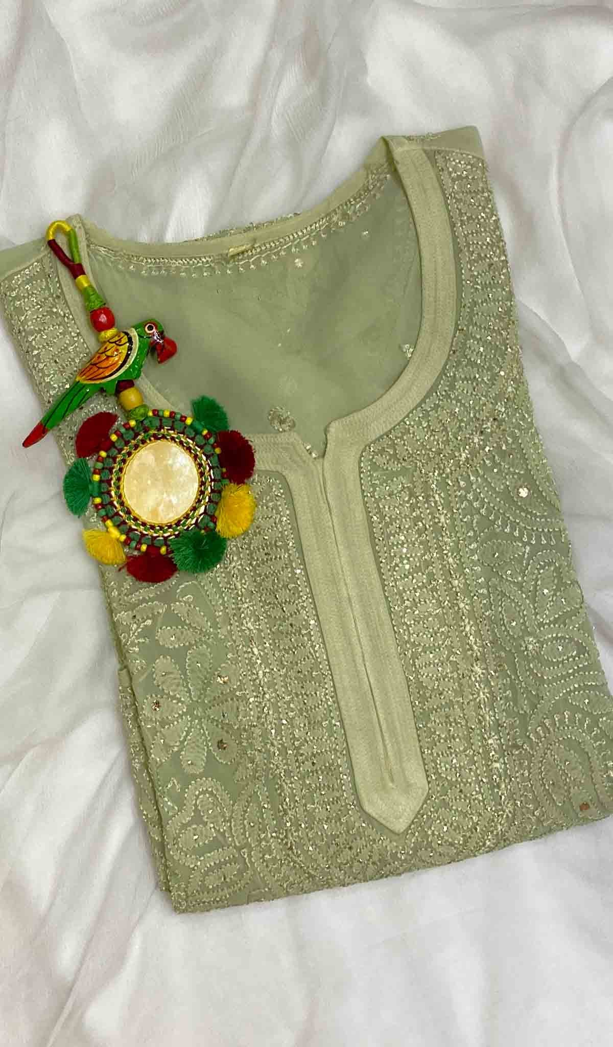 Women's Lakhnavi Handcrafted Viscose Georgette Chikankari Kurti - HONC026175