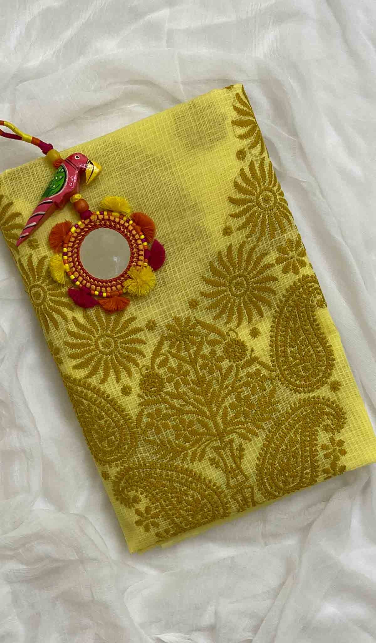 Lakhnavi 手工制作 Kota 棉 Chikankari 未缝合 Kurti 面料 - HONC031300