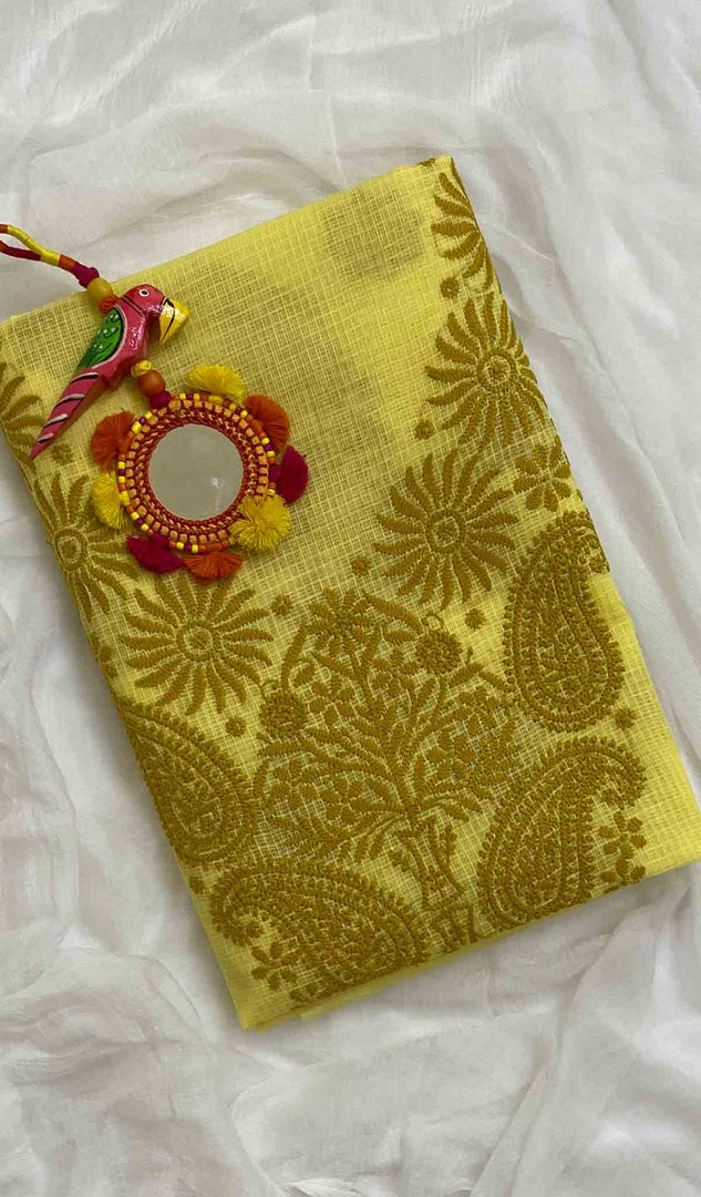 Women's Lakhnavi Handcrafted Kota Cotton Chikankari Unstitched Kurti Fabric - HONC031300
