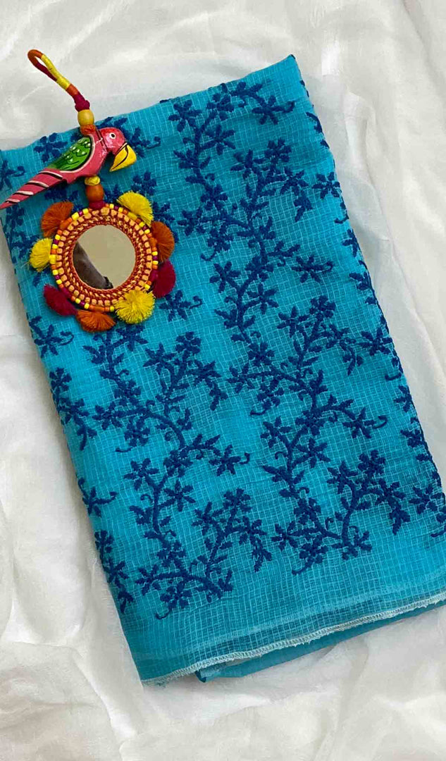 Women's Lakhnavi Handcrafted Kota Cotton Chikankari Unstitched Kurti Fabric - HONC031291