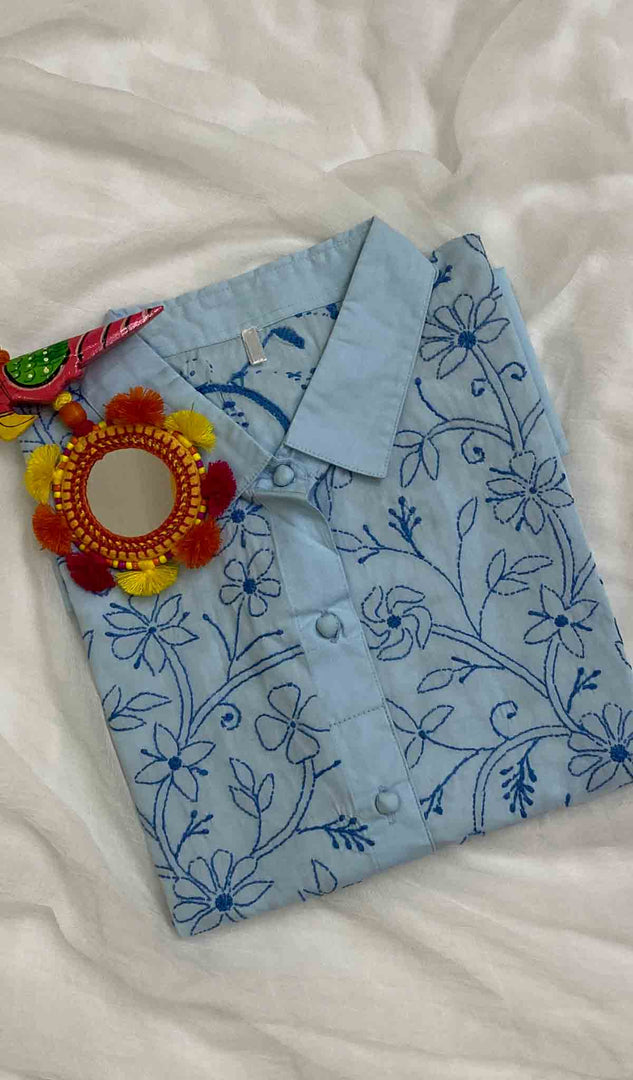 Women's Lakhnavi Handcrafted Cotton Chikankari Shirt Top - HONC054572