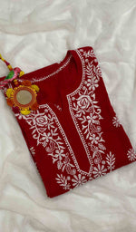 Load image into Gallery viewer, Women&#39;s Lucknowi Handcrafted Cotton Chikankari Kurti - HONC020819