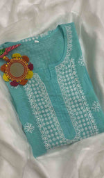 Load image into Gallery viewer, Women&#39;s Lakhnavi Handcrafted Kota Doria Chikankari Kurti - HONC057171
