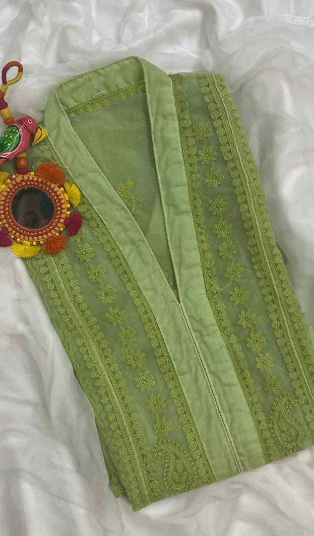 Women's Lakhnavi Handcrafted Organza Chikankari Anarkali Dress- HONC040014