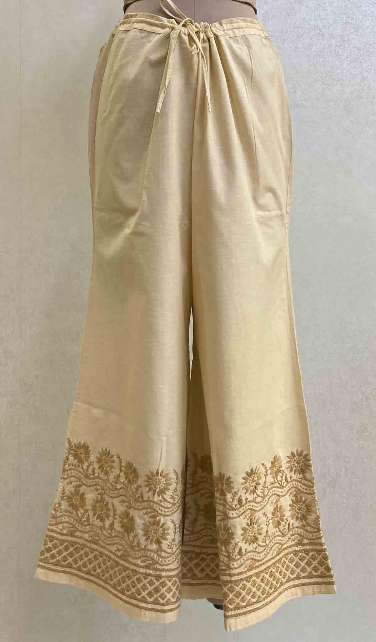 Lakhnavi 手工棉质 Chikankari Palazzo - HONC031278