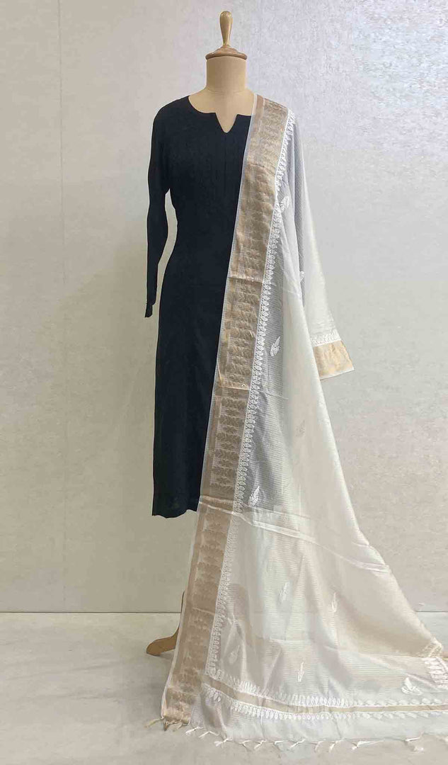 Women's Lakhnavi Handcrafted Kota Chanderi Chikankari Dupatta - HONC048981