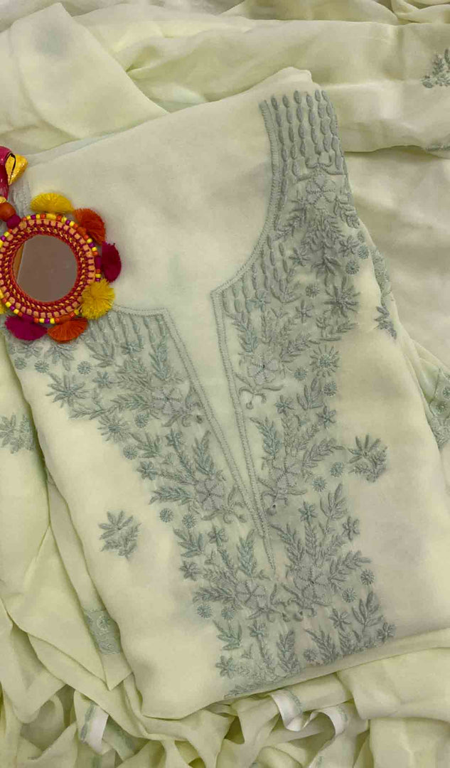 Women's Lakhnavi Handcrafted Viscose Georgette Chikankari Kurta  And Dupatta Set  - HONC042708