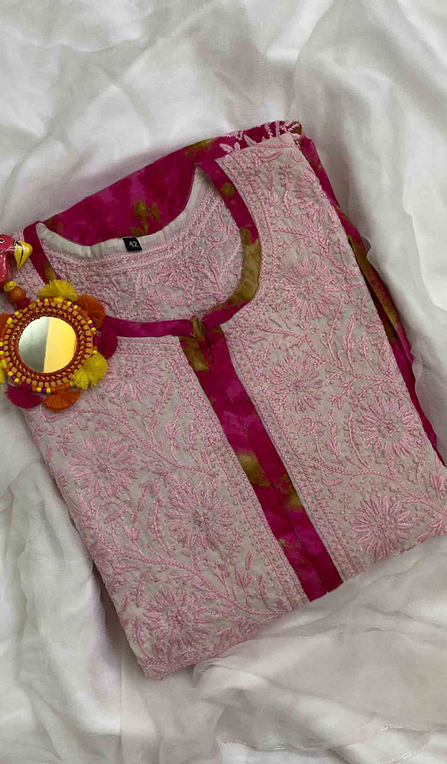 Women's Lucknowi Handcrafted Printed Modal Cotton Chikankari Dress - HONC059658