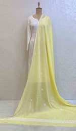 将图像加载到图库查看器中， Lakhnavi 手工印花棉质 Chikankari Dupatta - HONC060018
