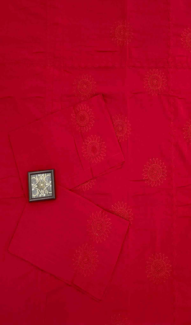Lakhnavi 手工制作的 Chikankari 棉质床单套装 - HONC043440