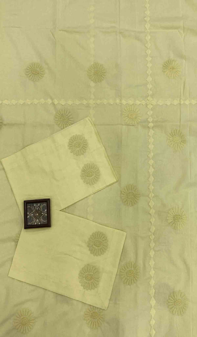 Lakhnavi 手工制作的 Chikankari 棉质床单套装 - HONC043432