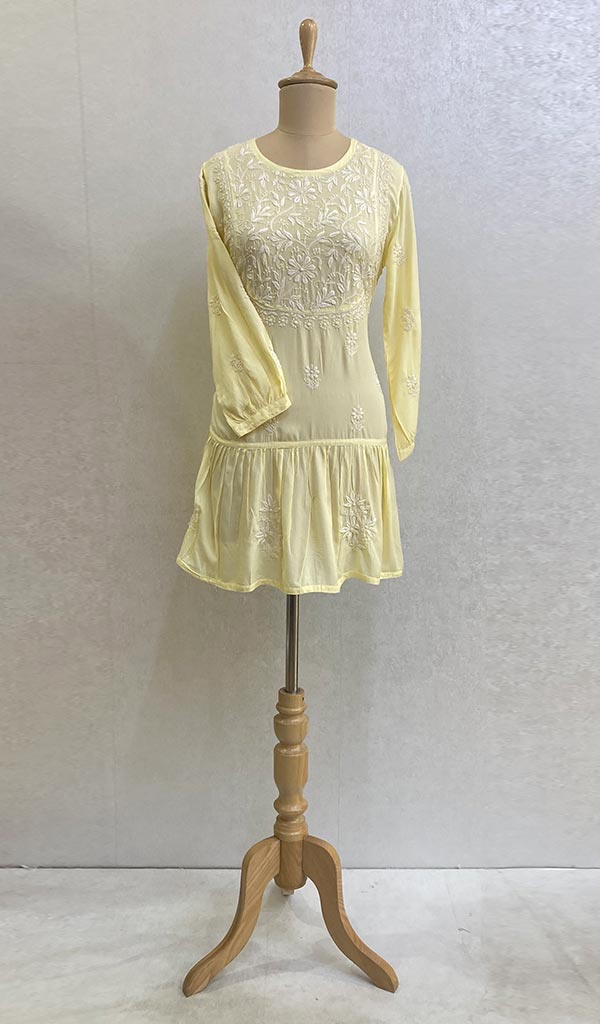 Lakhnavi 手工制作的 Chikankari 棉质上衣 - HONC050865