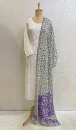 Load image into Gallery viewer, Women&#39;s Lucknowi Handcrafted Crepe Chikankari Stoles - HONC040989
