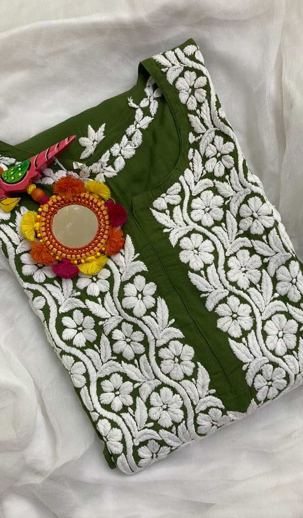 Women's Lucknowi Handcrafted Modal Cotton Chikankari Kurti - HONC067676