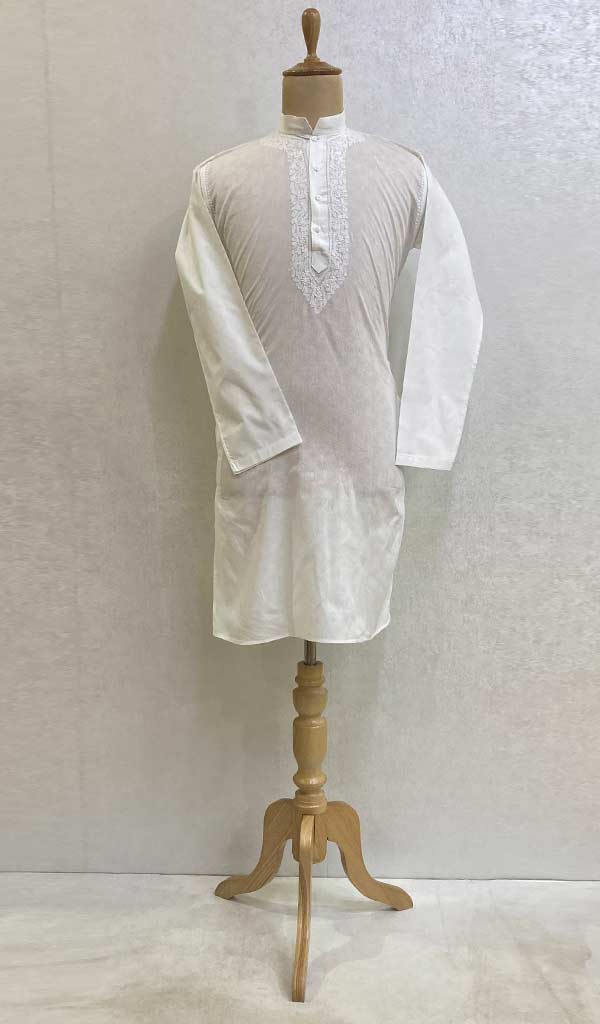Men's Lucknowi Handcrafted Cotton Chikankari Kurta - HONC072367