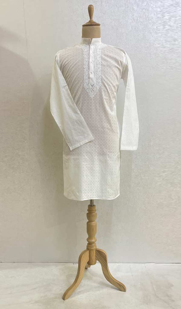 Men's Lucknowi Handcrafted Cotton Chikankari Kurta - HONC072366