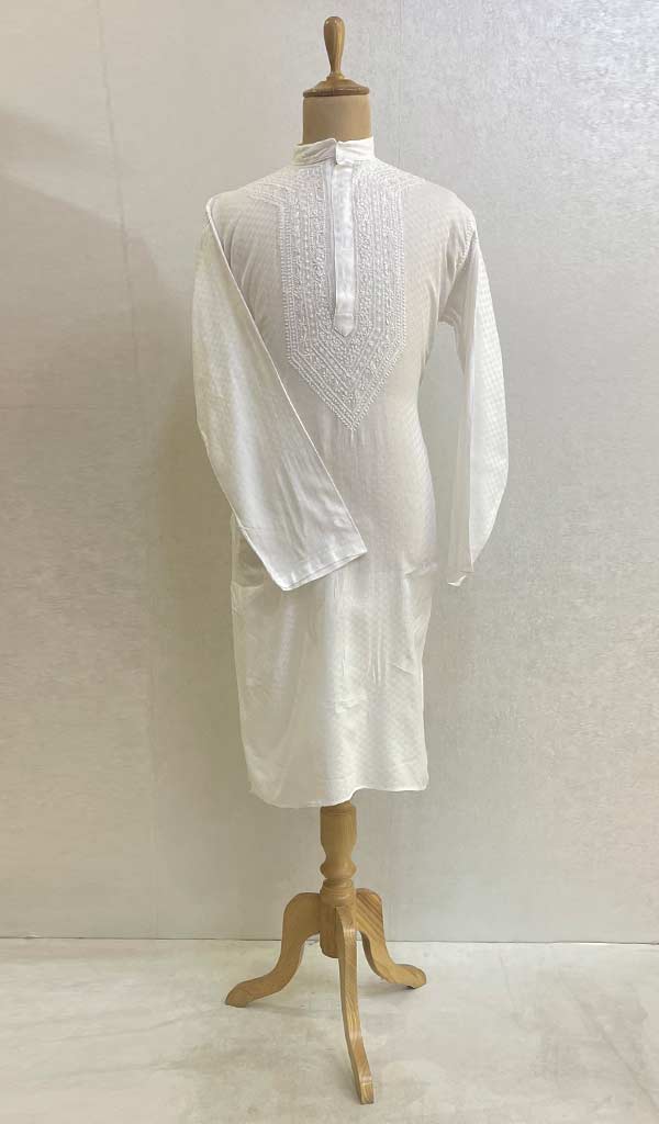 Men's Lucknowi Handcrafted Cotton Chikankari Kurta - HONC072394