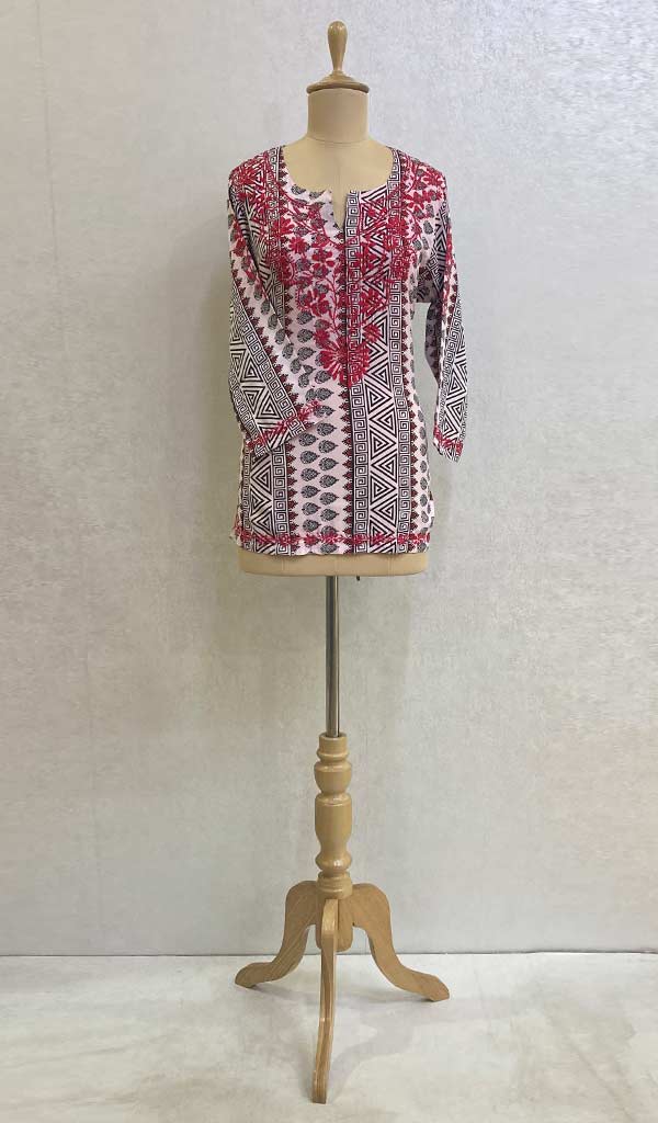 Women's Lakhnavi Handcrafted Crepe Chikankari Top - HONC067300