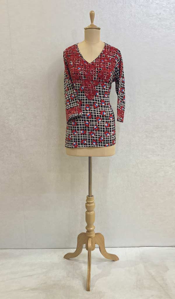 Lakhnavi 手工绉纱 Chikankari 上衣 - HONC067296
