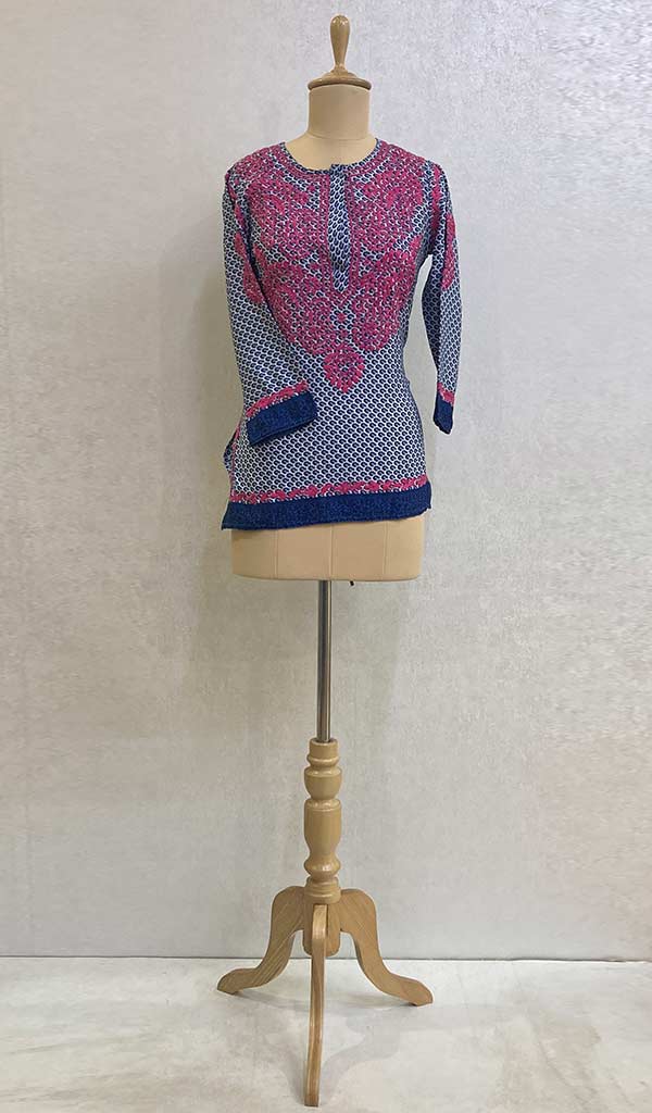 Women's Lakhnavi Handcrafted Crepe Chikankari Top - HONC067294