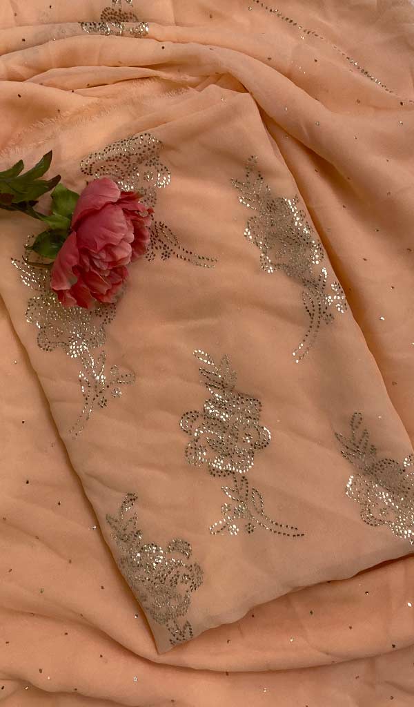 Women's Lakhnavi Handcrafted Viscose Georgette Chikankari Suit Material - HONC069073