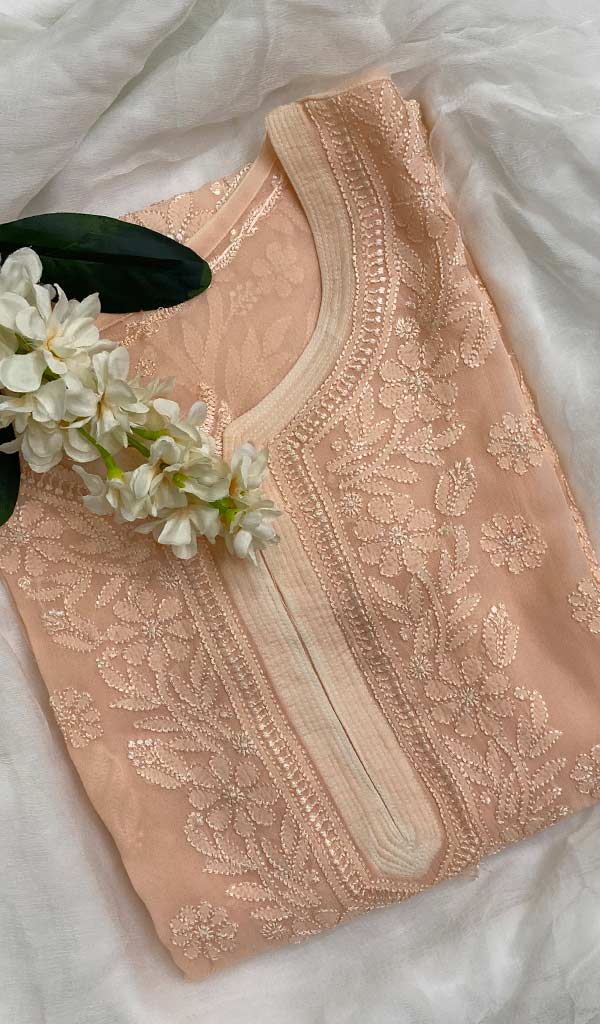 Women's Lakhnavi Handcrafted Viscose Georgette Chikankari Kurti - HONC038659