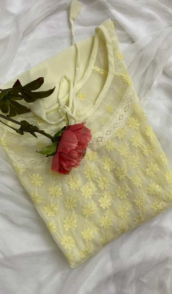 Aadab Women's Lakhnavi Handcrafted Faux-Georgette Chikankari Anarkali Dress