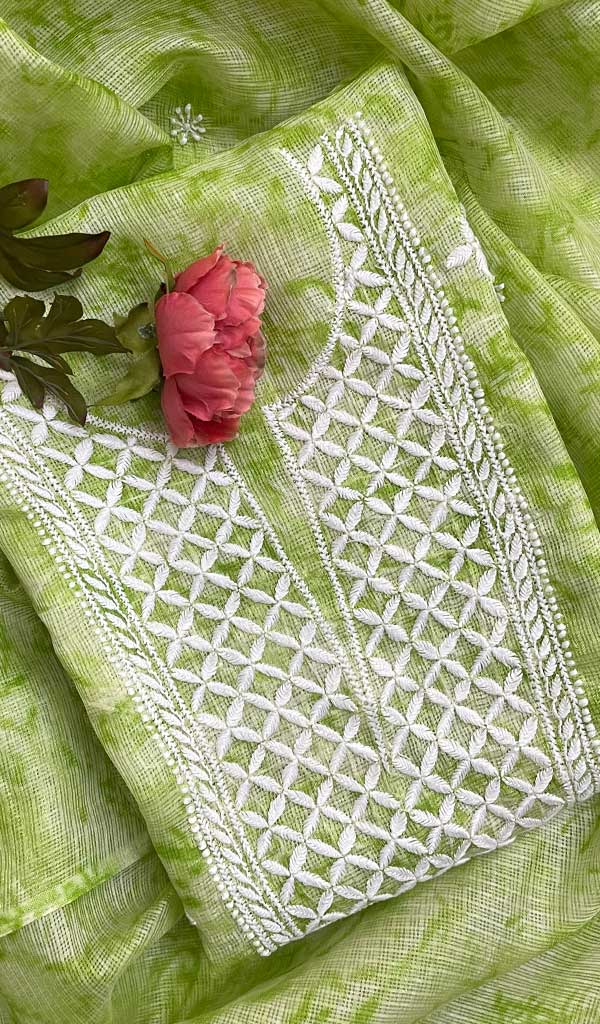 Women's Lakhnavi Handcrafted Kota Cotton Chikankari Kurta  And Dupatta Set- HONC074303