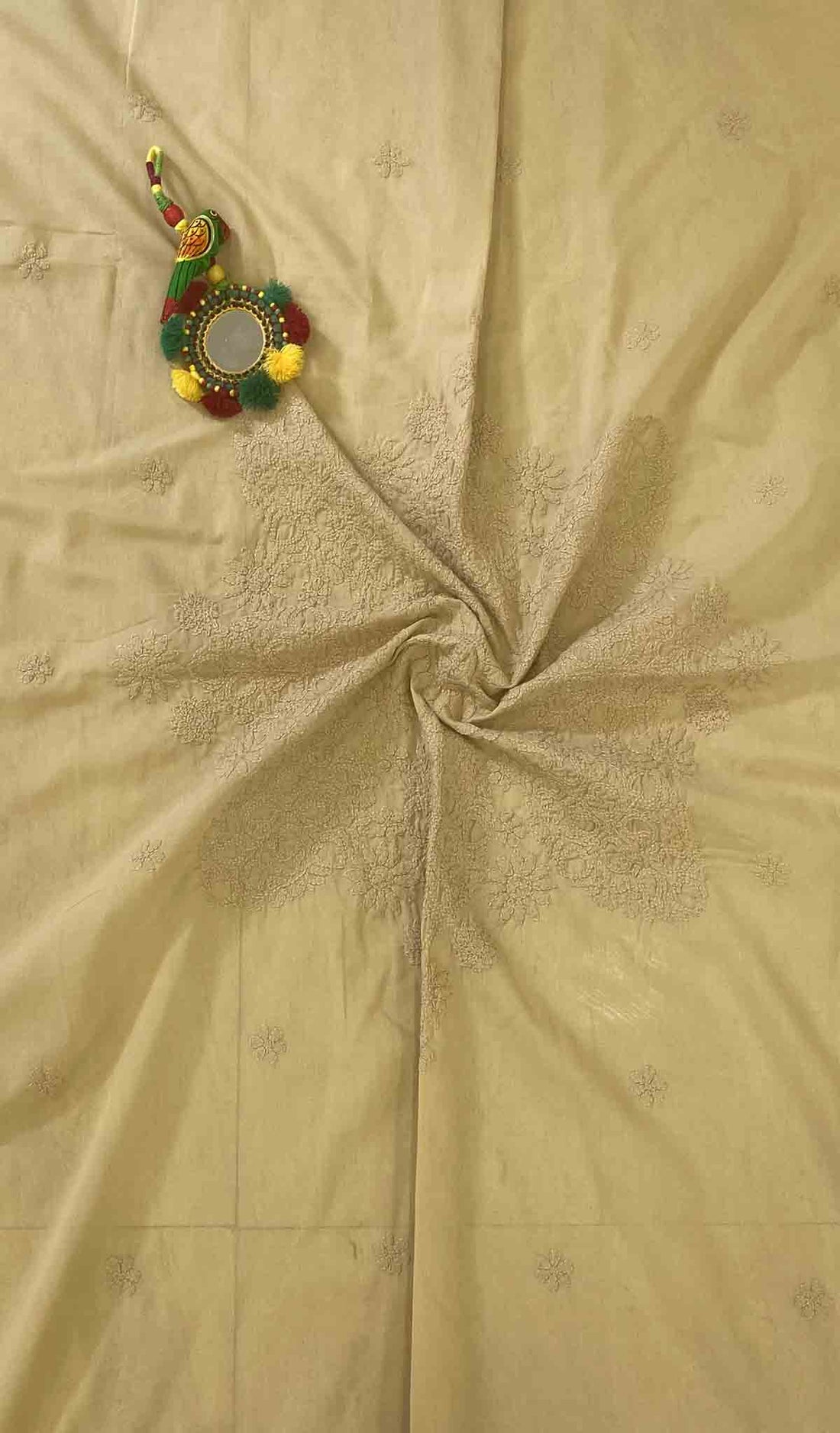 Lakhnavi Handcrafted Cotton Chikankari Table Cover - HONC041201