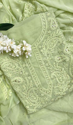 Load image into Gallery viewer, Women&#39;s Lucknowi Handcrafted Pure Silk Georgette Chikankari Suit Material - NC062754