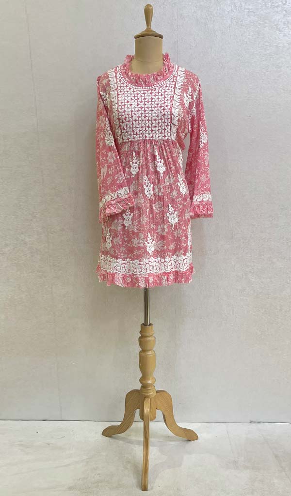 Lakhnavi 手工印花 Mulmul 棉质 Chikankari 上衣 - HONC079855