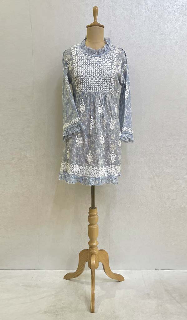 Lakhnavi 手工印花 Mulmul 棉质 Chikankari 上衣 - HONC079892