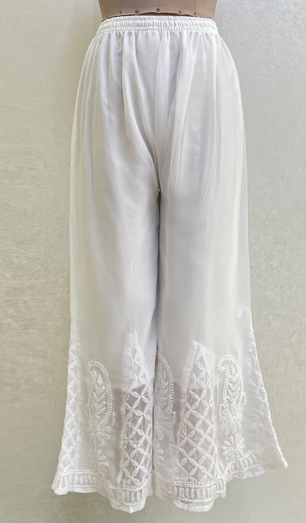 Women's Lakhnavi Handcrafted Women's Lucknowi Faux-Georgette Chikankari Palazzo - HONC086314