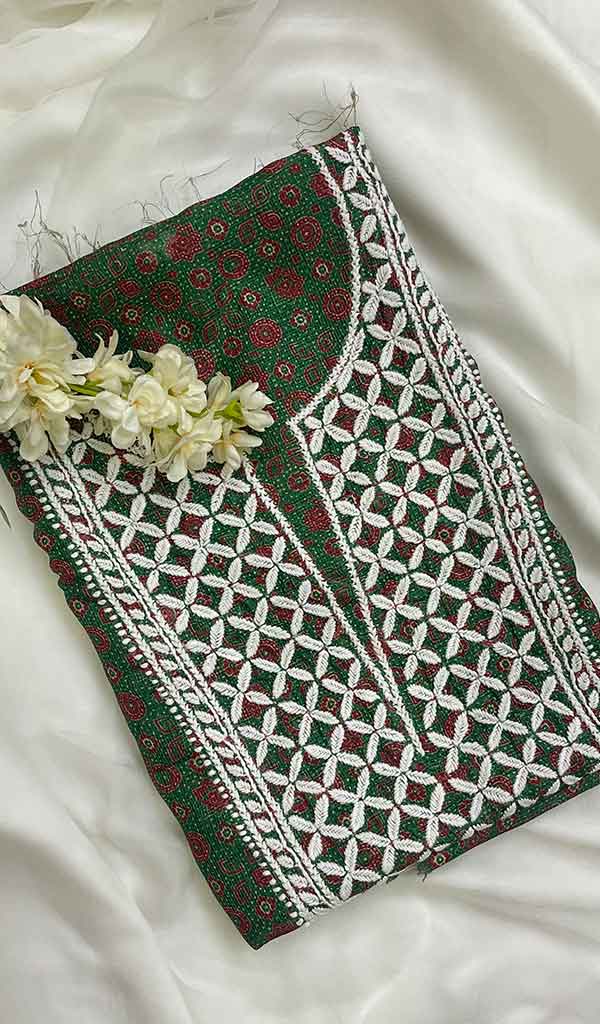 Women's Lucknowi Handcrafted Kota Cotton Chikankari Unstitched Kurti Fabric - Honc086930