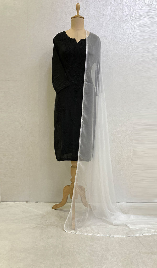 Women's Lucknowi Handcrafted Chiffon Dupatta With Both Side Crochet Border - NWomen's Lucknowi Handcrafted Chiffon.P