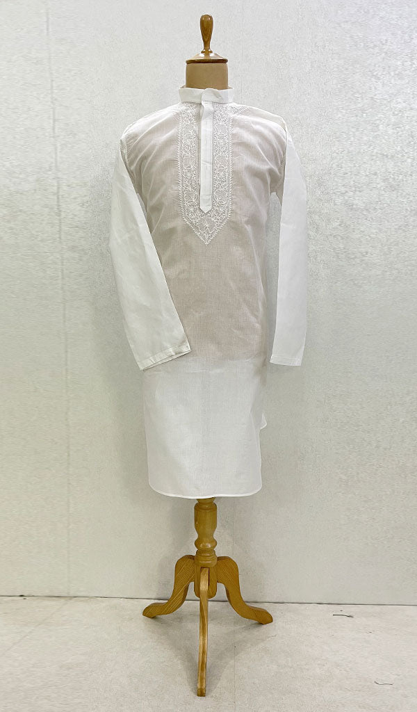 Men's Lucknowi Handcrafted Cotton Chikankari Kurta - HONC098950